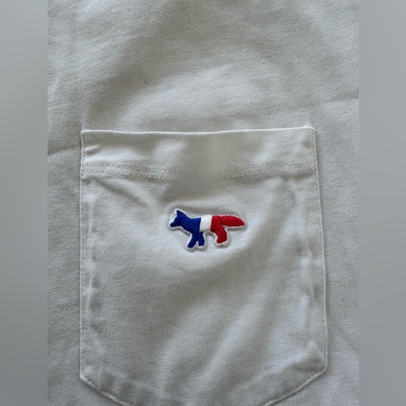 Maison Kitsune Sz M Tricolor Fox Patch Classic Pocket Tee-Shirt white Cotton - Picture 9 of 11
